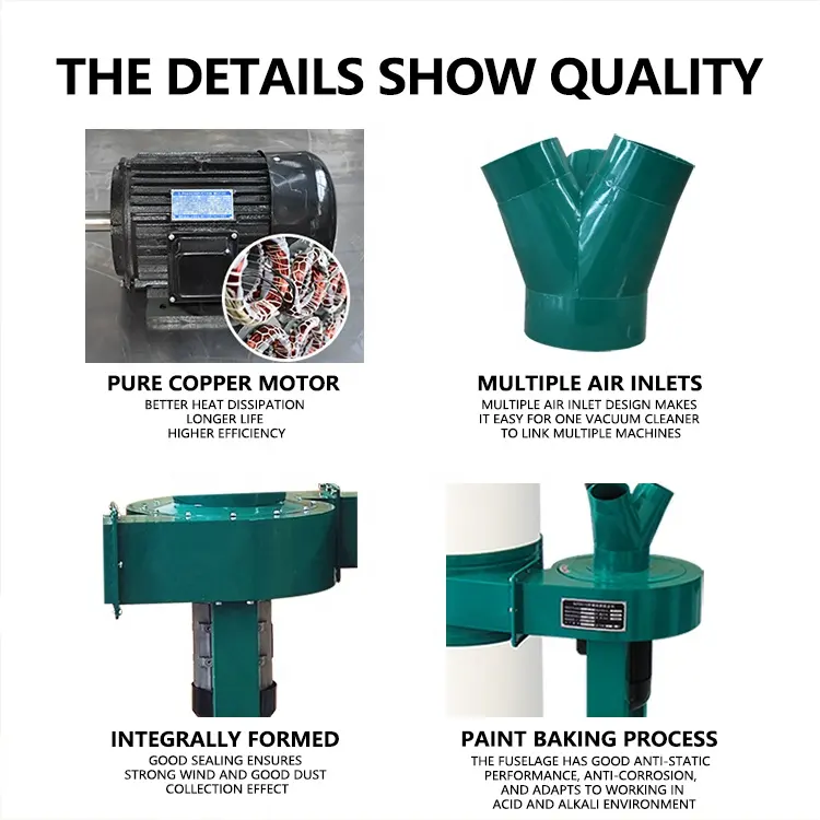 1.5KW single cylinder vertical energy-saving industrial dust collector bag dust collector woodworking vacuum cleaner - Image 5