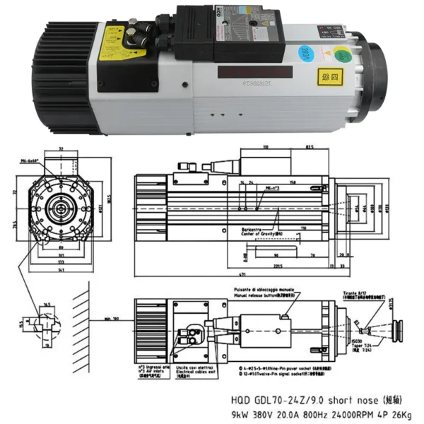 9KW ATC Spindle 12000-24000rpm Automatic Air-Cooled Tool Change Spindle 220V / 380V ISO30 Tool Post For Woodworking Router - Image 5