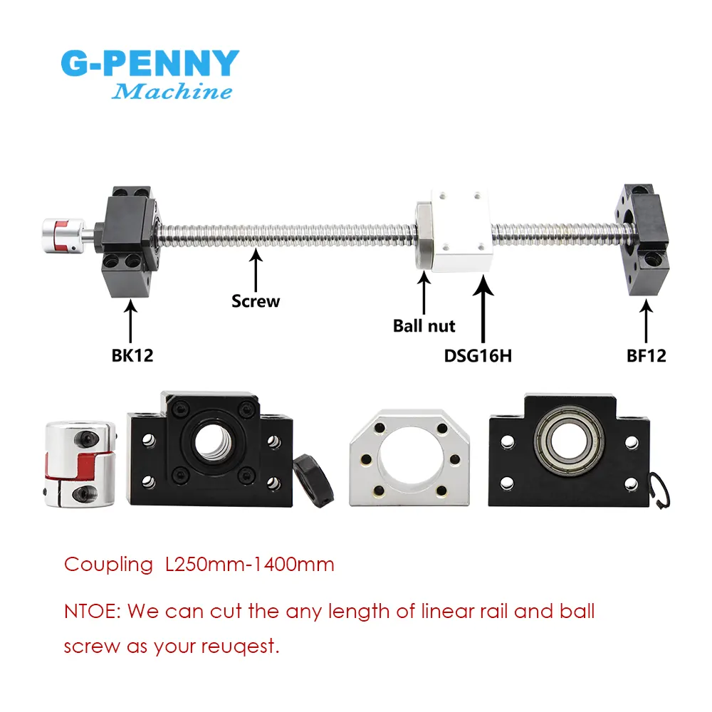 SFU1605 Set RM 1605 Rolled ball screw C7 type with end machined & ball nut & nut housing & BK/BF12 & coupler - Image 3