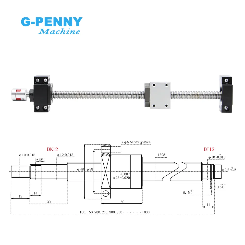 SFU1605 Set RM 1605 Rolled ball screw C7 type with end machined & ball nut & nut housing & BK/BF12 & coupler - Image 2