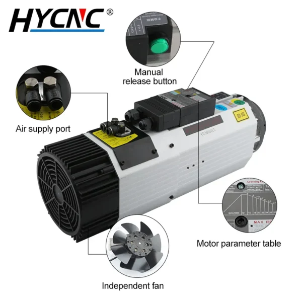 9KW ATC Spindle 12000-24000rpm Automatic Air-Cooled Tool Change Spindle 220V / 380V ISO30 Tool Post For Woodworking Router - Image 4