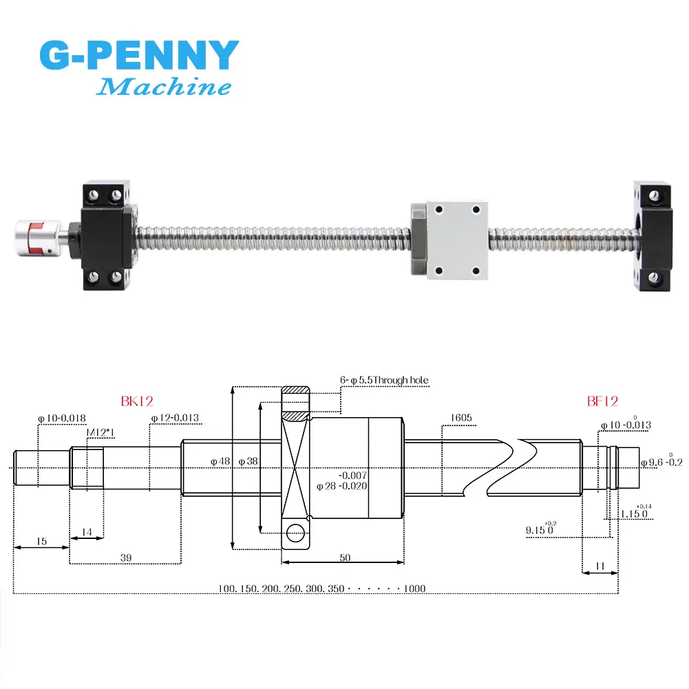 SFU1605 Set RM 1605 Rolled ball screw C7 type with end machined & ball nut housing BK/BF12 coupler - Image 2
