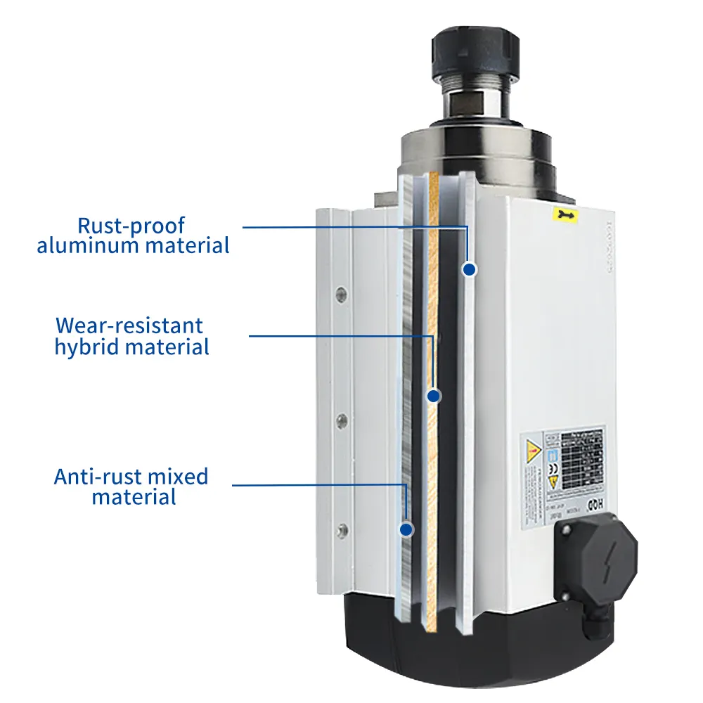 High Quality 4 Bearing Square 220v380v Er25 Brand New 4.5kw Air Cooled Spindle Motor for Cnc Router - Image 3