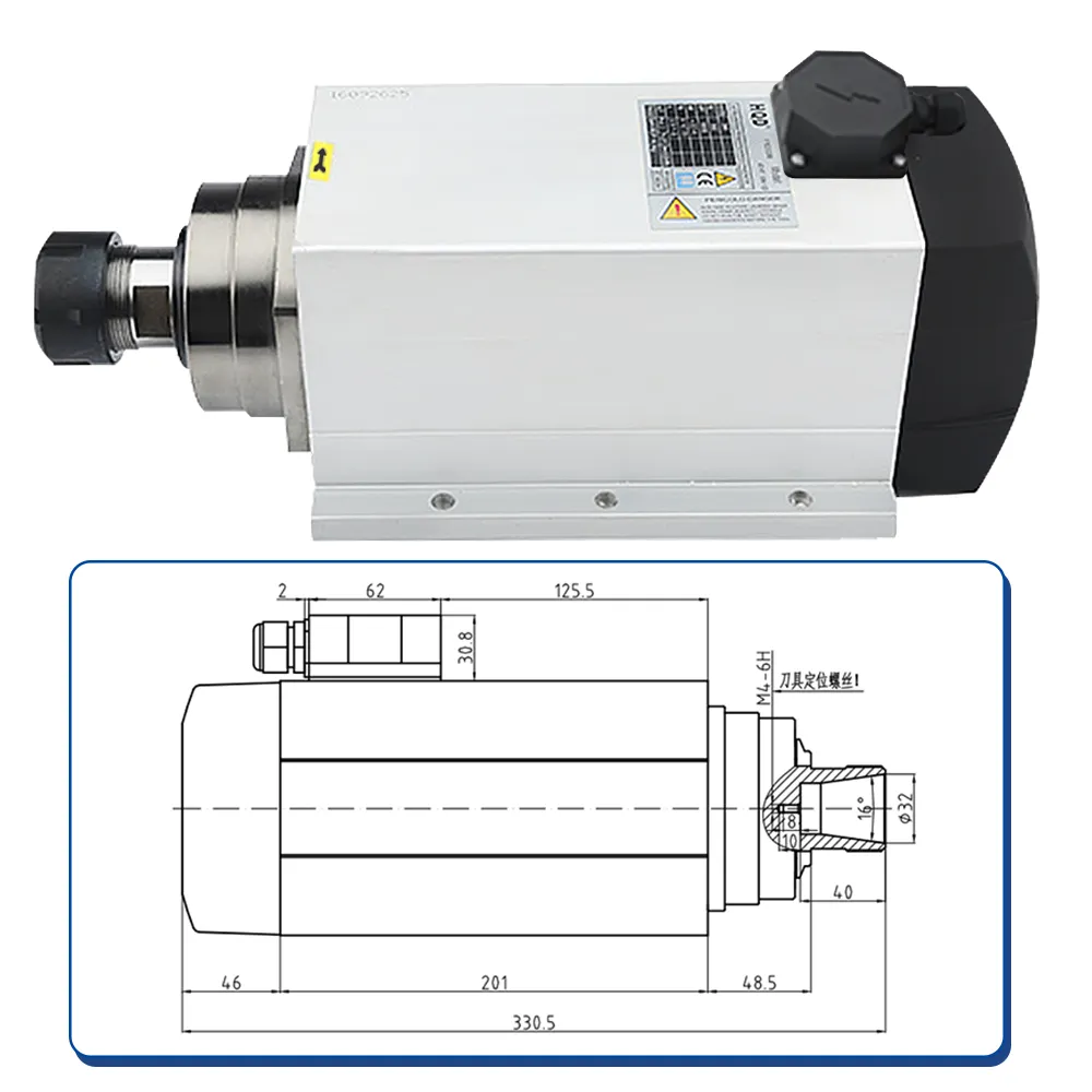 High Quality 4 Bearing Square 220v380v Er25 Brand New 4.5kw Air Cooled Spindle Motor for Cnc Router - Image 2